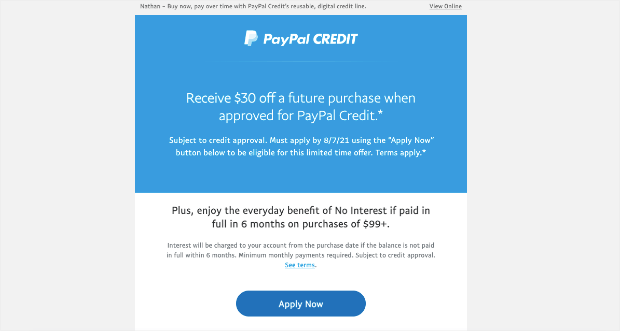 Email quảng cáo của PayPal
